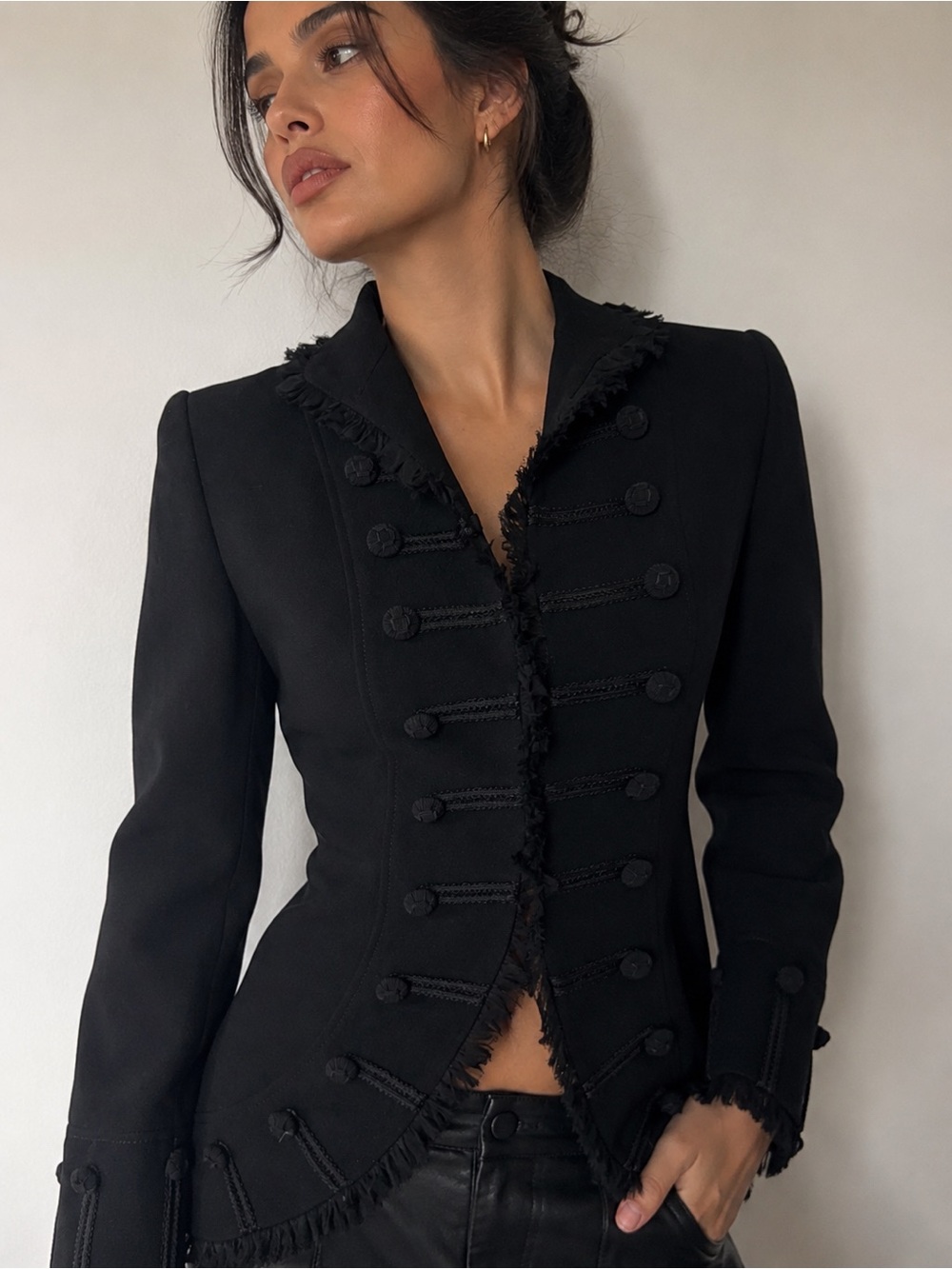 Vintage 90s Zelda Military Jacket Black Frayed Band Blazer Goth Victorian Size 6